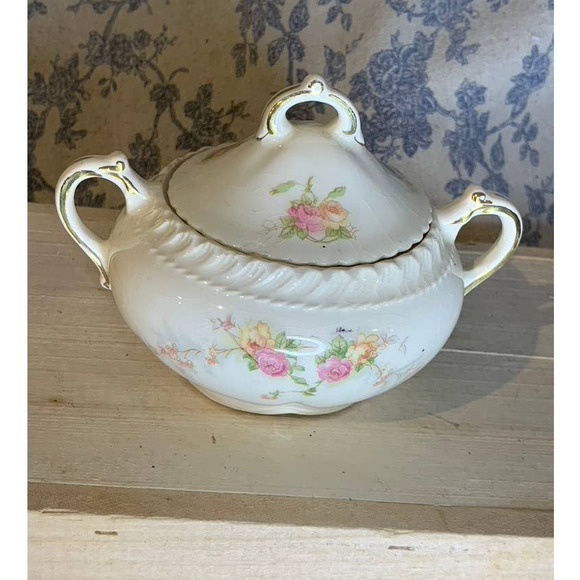 VTG 1940s Royal Gadroon by Harker Lidded Sugar Bowl *Chipped* - Picture 9 of 9